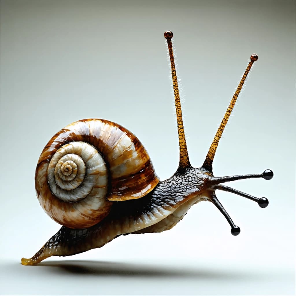 Create a photorealistic image of Brunello, a whimsical character with the upper body of a refined garden snail — long, glistening antennae, expressive eyes, wearing a vintage opera monocle — and the lower body made of a large, cracked wheel of aged parmesan cheese. Brunello is frozen mid-leap in a dynamic, diagonal pose, clutching a handcrafted fencing foil made from a rosemary sprig. He’s in pursuit of his cheeky rival — a nimble squirrel in a Vespa helmet riding a spinning espresso cup — through the rain-soaked cobbled alleys of an imaginary Italian hill town.

The scene is lit with warm, golden-hour sunlight filtering through stormy clouds, creating cinematic reflections on the glistening parmesan and puddled stones. The buildings are steep and crooked, painted in burnt orange, ochre, and sienna. Emphasize the rich textures of wet stone, melting cheese edges, and the snail’s iridescent skin.

Unexpected side characters include:
– A pair of arguing ravioli playing cards in a doorway
– A cello-playing beetle in suspenders under a lamp post
– A floating slice of tiramisu wearing sunglasses watching from a windowsill

The image should capture realism with fantasy: sharp focus, intricate textures, realistic lighting, exaggerated motion, and a cozy, storybook atmosphere.

Style modifiers:
photorealism, cinematic composition, golden-hour lighting, dynamic diagonal action, surreal whimsy, depth of field, ultra-detailed textures, wet reflections, storytelling artwork, Italian village setting

