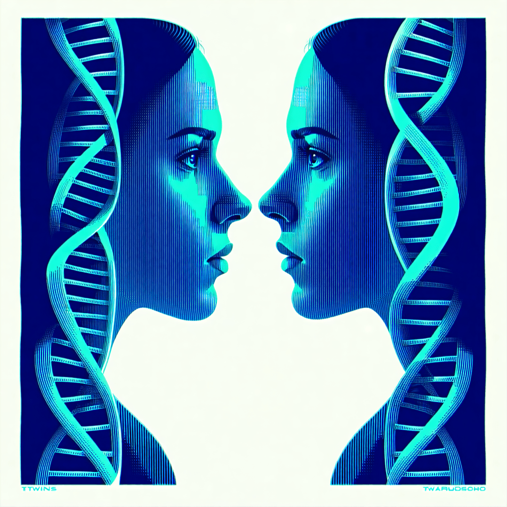 Concept: The scientific sameness of identical twins—yet the unpredictable emotional and personality divergence.
Lino Print Design: A symmetrical pattern of DNA strands morphs into two distinct profiles—same genetic material, but different psychological "wiring."
Execution:
Start with a bold, graphic DNA helix pattern as the base layer.
Overlay the carved profiles in a second color, emerging out of the strands.
Discussion Points: Brings in biology (great for interdisciplinary links to SEHS!), while emphasizing the tension between sameness and difference.