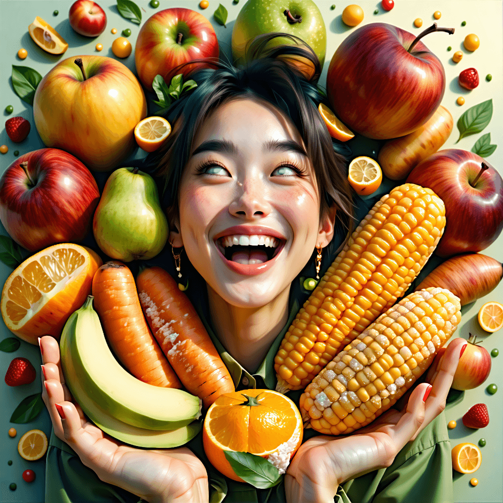 Create a photorealistic 8k resolution image capturing the essence of enjoyment, featuring a clipart person delighting in the consumption of various processed foods. Illuminate the scene with soft ambient lighting to enhance the natural mood and bring out the vibrant colors and glossy textures of the foods. The processed foods should exhibit increased texture detail, making them appear irresistibly tempting. Apply a shallow depth of field to artistically blur the background, subtly hinting at a cozy kitchen environment to anchor the scene in reality. The composition should adhere to the rule of thirds, creating a balanced and engaging view with the person positioned off-center. Foreground elements should add depth to the composition, and the table should bear minor scratches, contributing to the scene's realism. The subject's facial expression should radiate pure enjoyment, capturing the moment's essence. Subtle reflections of the processed foods on the table surface and enhanced shadows will add a layer of realism, making the scene come alive.