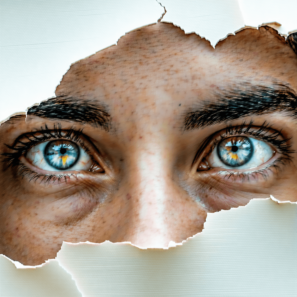 Craft a photorealistic image capturing the essence of resilience against unfair judgment. The focal point is the intense, emotive eyes of an individual, their gaze cutting through the soft, natural lighting that bathes the scene. This person is situated off-center, creating a dynamic composition that leads the eye along a vanishing point perspective, emphasizing depth. The neutral-toned palette harmonizes with the contemporary setting, where subtle symbolic elements whisper stories of resistance—focus particularly on the detailed texture of fabric on the individual's attire, embodying authenticity. A macro close-up reveals the fine details: a single broken shackle lies in the foreground, symbolizing liberation. This element, combined with other contemporary signifiers, frames the narrative of symbolic resilience. Ensure the image is rendered in 8k resolution, showcasing highly detailed, sharp focus that honors the realism of textures, especially the fabric, under cinematic composition.