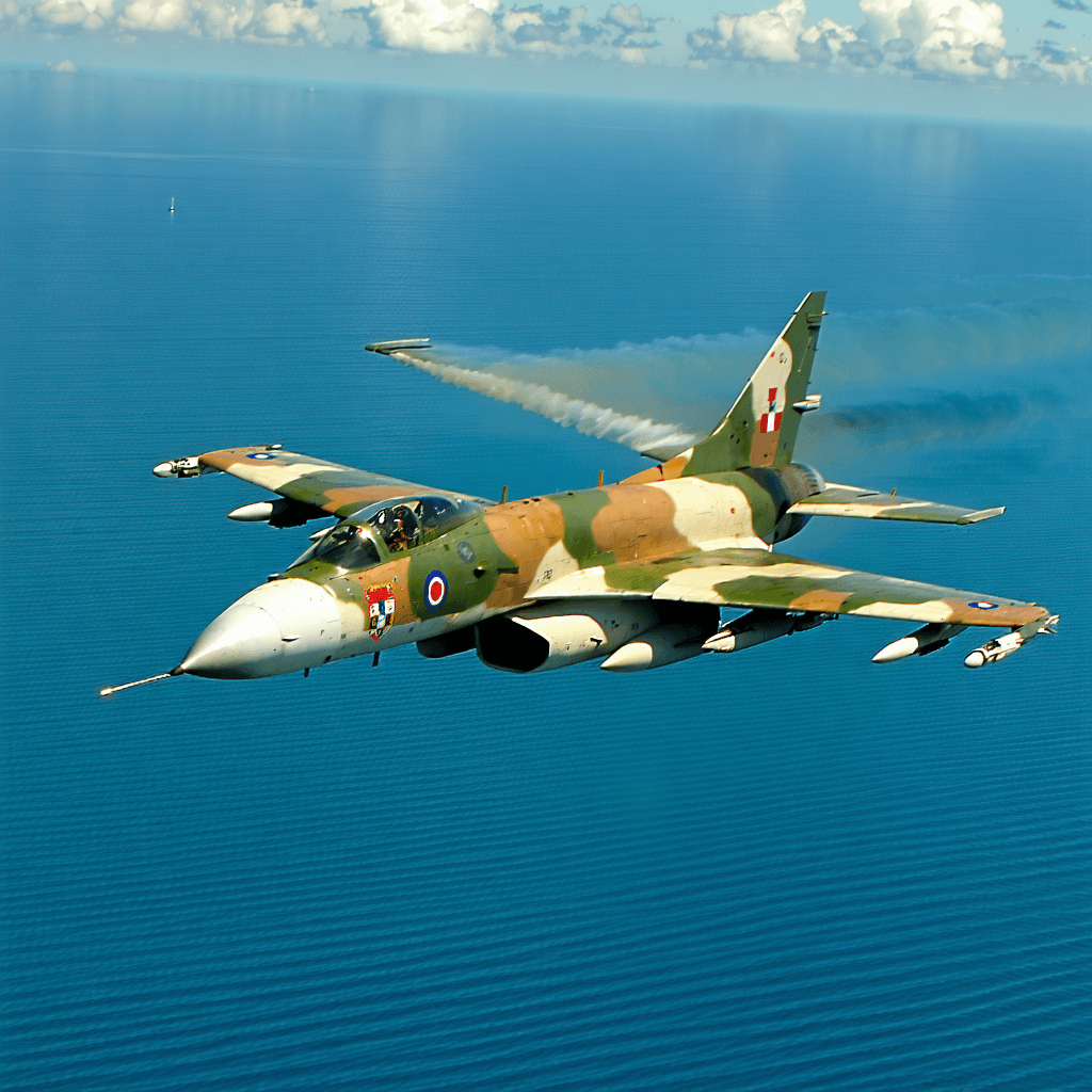 create a image ofa mig 21 flying ower the outline of croatias land during war
