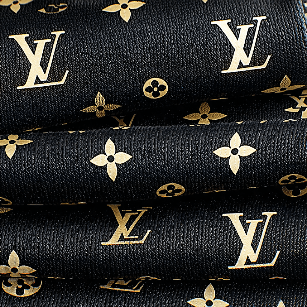 Create an image of a luxurious sports wool snood that features an intricately even woven monogram pattern. In this pattern, integrate the illustrious small LV logos in a lighter shade of black, reminiscent of those found on Louis Vuitton handbags. make the material wool