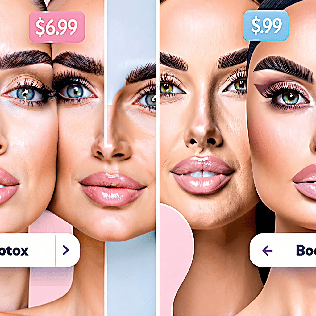 Craft an Instagram ad that introduces Botox at the standout price of $6.99, featuring a bold, eye-catching price tag graphic that pops against a background of soft, pastel colors. The ad should be engaging and mobile-optimized, with a visually appealing composition that includes before-and-after visuals to showcase the effectiveness of the product. Diverse models of different ages should be represented to highlight inclusivity, each radiating confidence and satisfaction. Incorporate a clear, inviting 'Book Now' button that encourages immediate action, designed in a way that complements the overall aesthetic of the ad. Ensure the lighting and special effects enhance the mood without overshadowing the message, creating a shareable, eye-catching image that stands out in a feed.