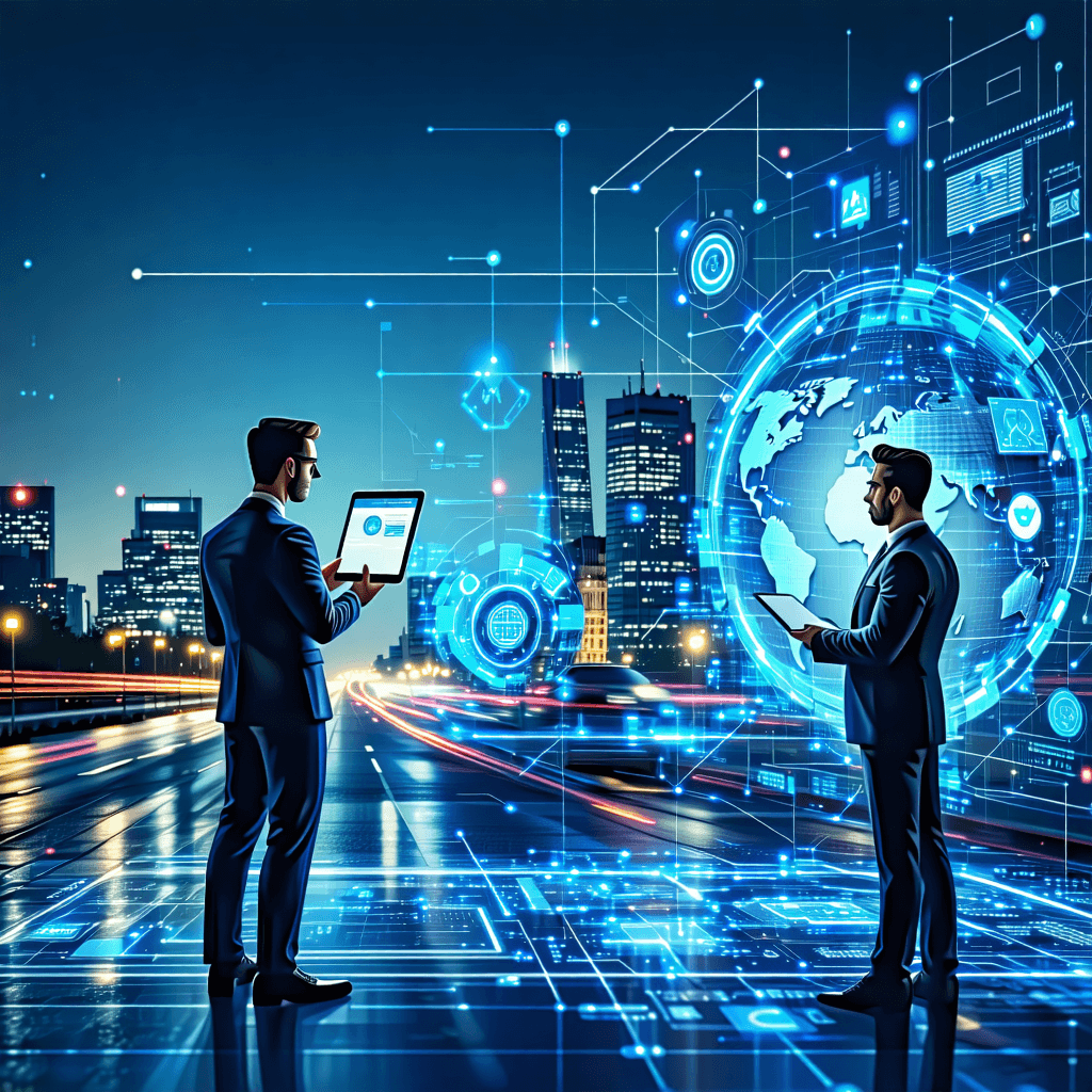 Create a detailed scientific illustration that vividly depicts the cutting-edge integration of technology within the UK security industry. The main visual theme should be a vibrant, interconnected circuitry system that symbolizes the seamless integration of various technologies. This should include advanced biometric scanners, depicted as being in use by security personnel within an urban landscape setting. Incorporate elements of real-time analytics through data visualization screens or holograms that display live data feeds, highlighting the industry's focus on immediate, actionable intelligence. The illustration should also feature modular systems, hinting at the future expansion and scalability of these technologies. The style should be accurate, clear, and professional, aiming to educate on the sophistication and complexity of current security technology integrations. Include an urban backdrop to place these technologies in a real-world context, showcasing their application in city environments. The human interaction with these technologies should be apparent, showing security personnel engaging with the equipment in a natural, integrated manner.