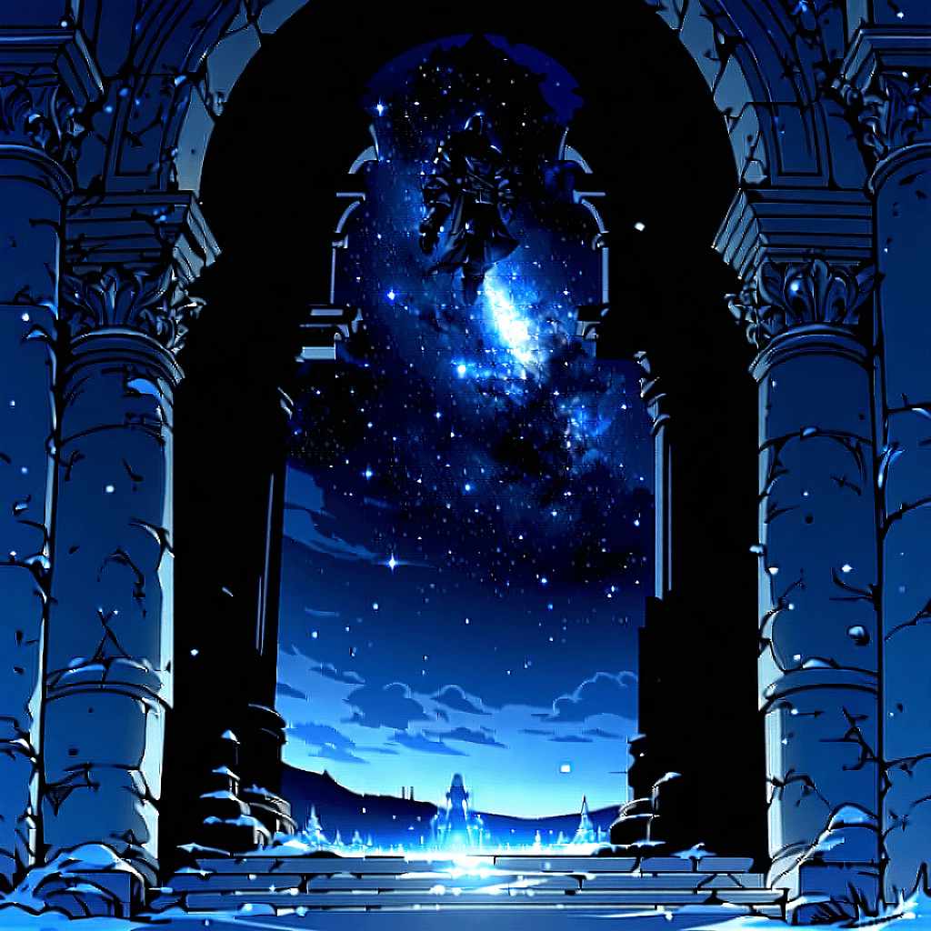 Capture an intense, living portrait of Ezzio Auditore, the renowned protagonist from the Assassin's Creed franchise, dynamically frozen in mid-leap amid the ornate structures emblematic of Renaissance-era architecture. Enshroud the scene in the intriguing darkness of a star-kissed nocturnal sky.

Ezzio's eyes, hypnotic and bright, must emerge piercingly from the darkness, their intensity amplified by theatrical lighting that dramatically outlines his finely embroidered hood. The poised readiness of his deadly weapon should be accentuated, frozen in a captivating pose that speaks volumes about the impending action.

His self-assured stance, the meticulously crafted facial hair that frames his rugged face, and the worn, richly textured leather of his attire should be expressly highlighted, their details thrown into sharp relief by a dramatic interplay of light and shadow. The masterpiece should subtly incorporate the well-known Assassin insignia, but underscore the lethal hidden blade as a key narrative element that imbues a sense of danger.

Maintain a color palette of opulent jewel tones, such as deep sapphires, emeralds, and ruby hues to enhance the high-drama and expressively emotional undertone of the artwork. Strive for a diagonal composition that echoes the dynamic movement of Ezzio's leap, all set against a nocturnal backdrop that whispers tales of mystery, peril, and anticipation.