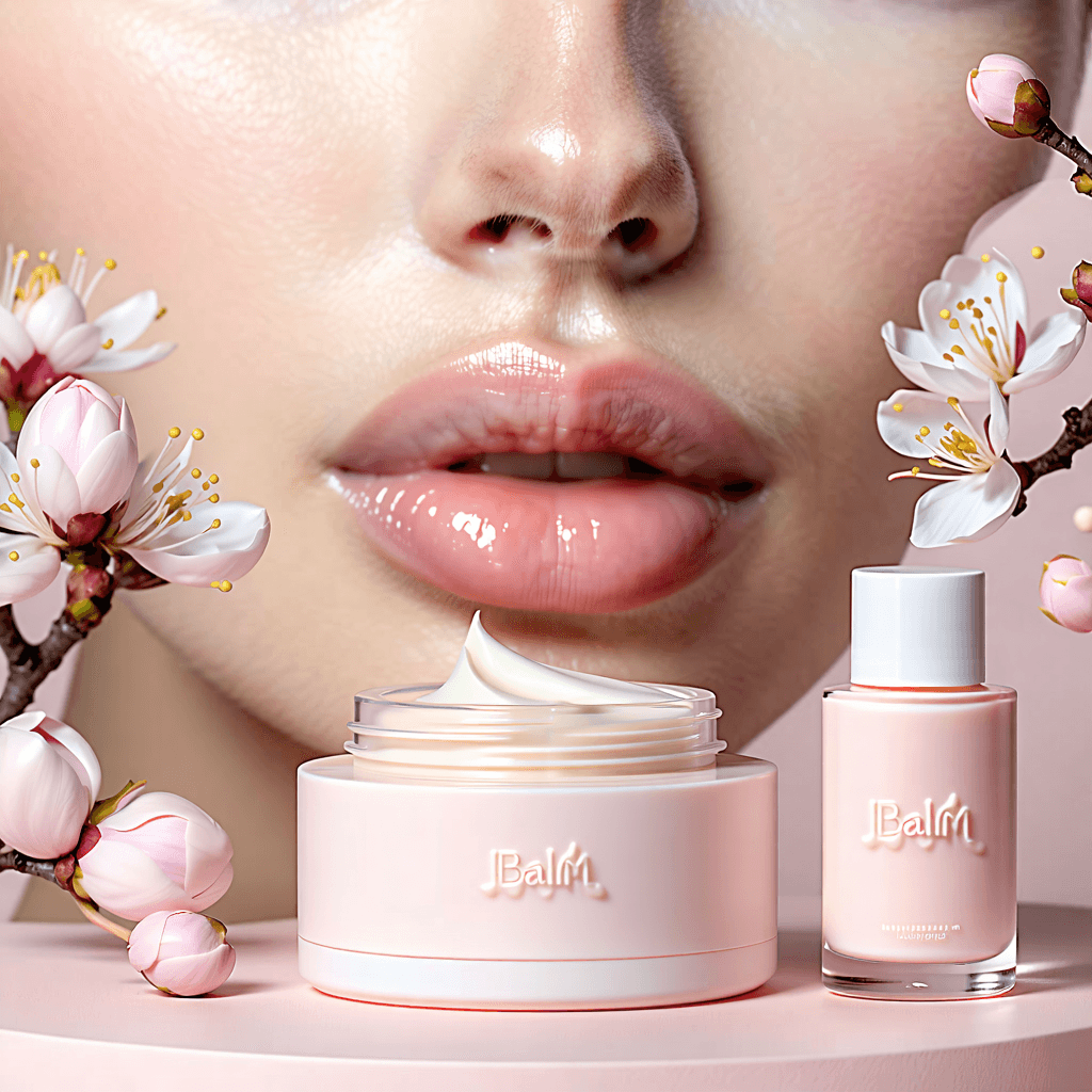 Create an Instagram ad focusing on the perfect lip balm. Center the image on a close-up shot that highlights the balm's texture in soft pastel tones, employing the rule of thirds for an engaging composition. Use soft diffused lighting to enhance the texture and give the product a natural glow against a simple monochromatic backdrop. Style the scene with elements of natural ingredients subtly incorporated, suggesting the balm's organic quality. The brand logo should be elegantly embossed on the lip balm itself, visible in the shot. Surround the balm with its elegant packaging, adding a glossy overlay effect for a touch of luxury. Integrate a 'Shop Now' call to action in a style that complements the ad's aesthetic. Include before-and-after user testimonials in a creative way that showcases the product's effectiveness without cluttering the visual flow. The overall mood should be inviting, optimized for mobile viewing, ensuring the ad is eye-catching and shareable.