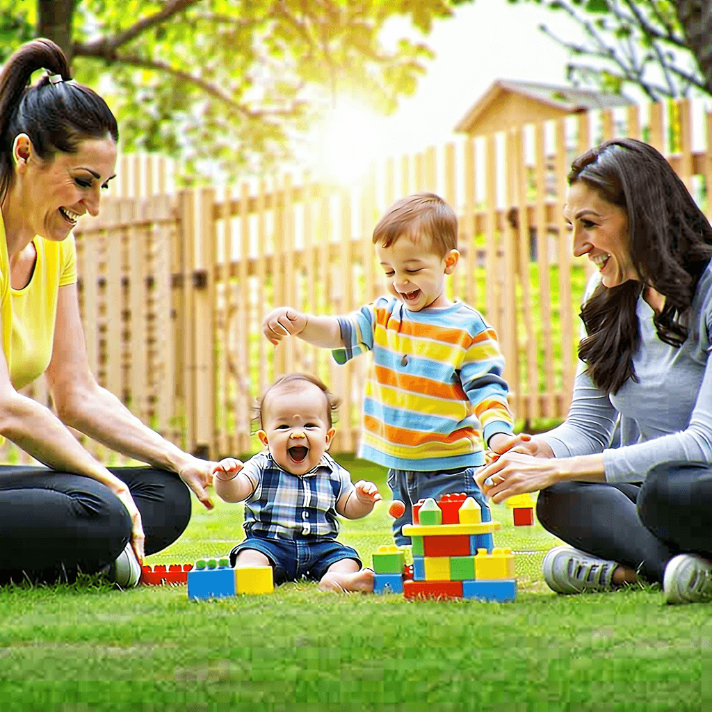 Craft an Instagram ad that radiates warmth and care, capturing the essence of our preschool as a haven of love and support for children and their parents. Envision a sunlit, secure playground where children, in vibrant, playful attire, are engaged in joyful activities under the watchful eyes of affectionate teachers. The atmosphere should be brimming with laughter and joyful exchanges, embodying a safe and nurturing environment. Overlay this heartwarming scene with the text 'Where Love and Learning Grow Together' in a gentle, inviting font that complements the image's emotional depth. Additionally, include a touching moment where a child, eyes gleaming with happiness, shares a tender hug with a parent, showcasing the deep emotional connections fostered within our community. The ad should be designed to catch the eye of potential parents scrolling through Instagram, with a focus on bright, welcoming colors, clear, engaging composition, and a mood that’s both uplifting and reassuring.