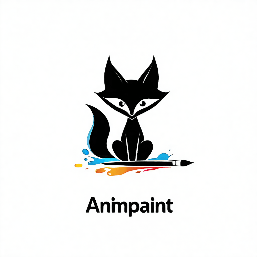 AI Generated Art: Design a minimalist, stick-figure-style logo for "Animpaint". The logo should feature a simple animal shape (such as a fox, owl, or wolf) made with clean, bold lines, combined with a basic paintbrush or splash element to emphasize art and creativity. Keep the design sleek, uncluttered, and easily recognizable in small sizes. Use a limited color palette—preferably monochrome or two-tone—to keep it simple yet impactful. The style should be fun, approachable, and instantly memorable, perfect for a creative channel that explains animals through art.